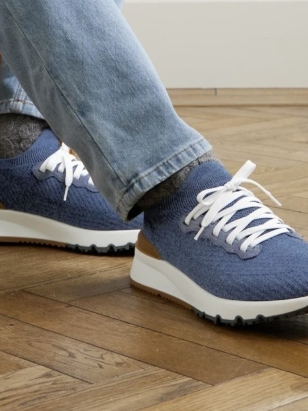 Size 9 Brunello Cucinelli Blue Knit Runner Sneakers / New In Box